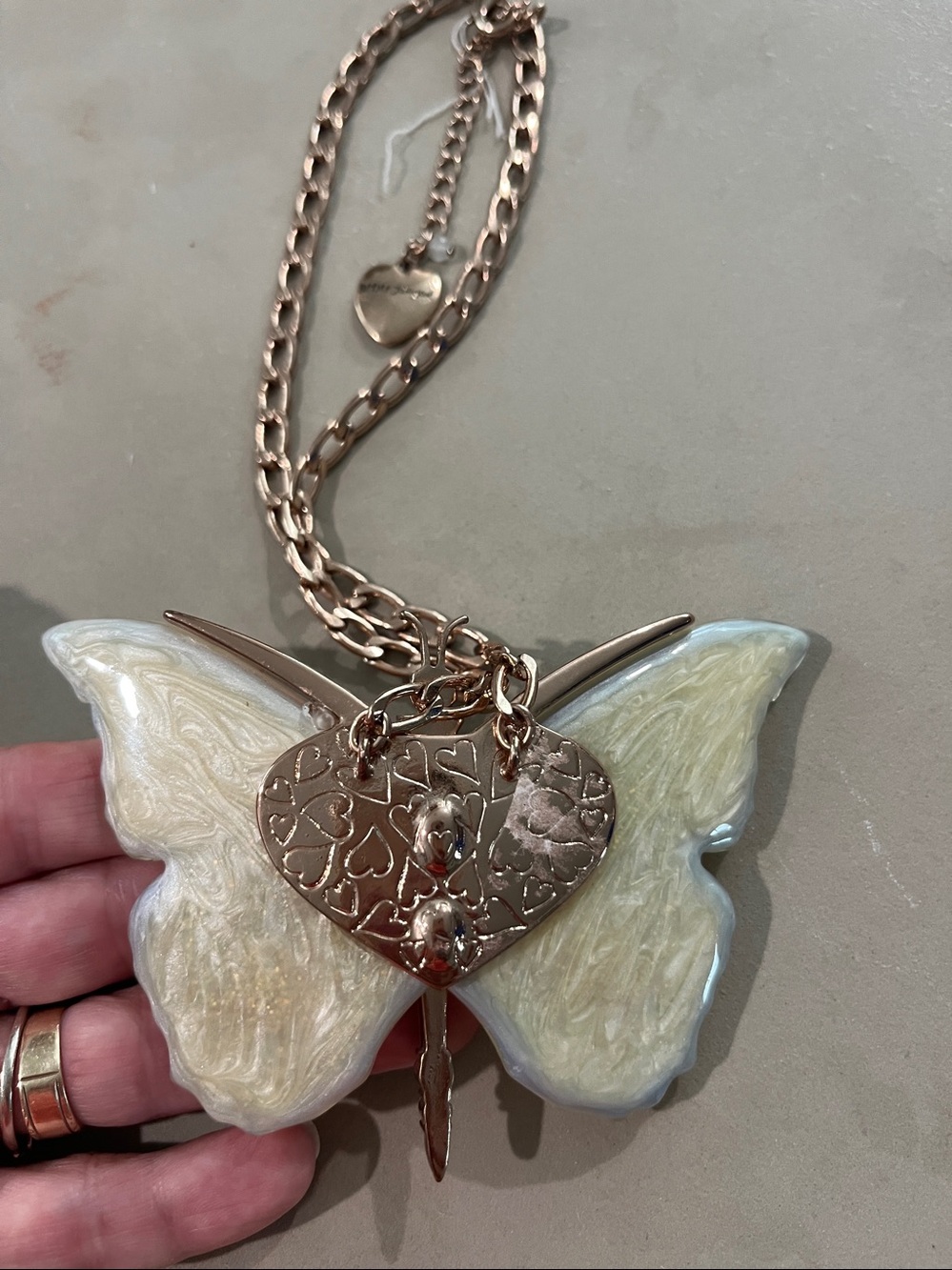 BJ Iridescent Butterfly Statement Necklace - Opalescent Green Accents. - Picture 4 of 7
